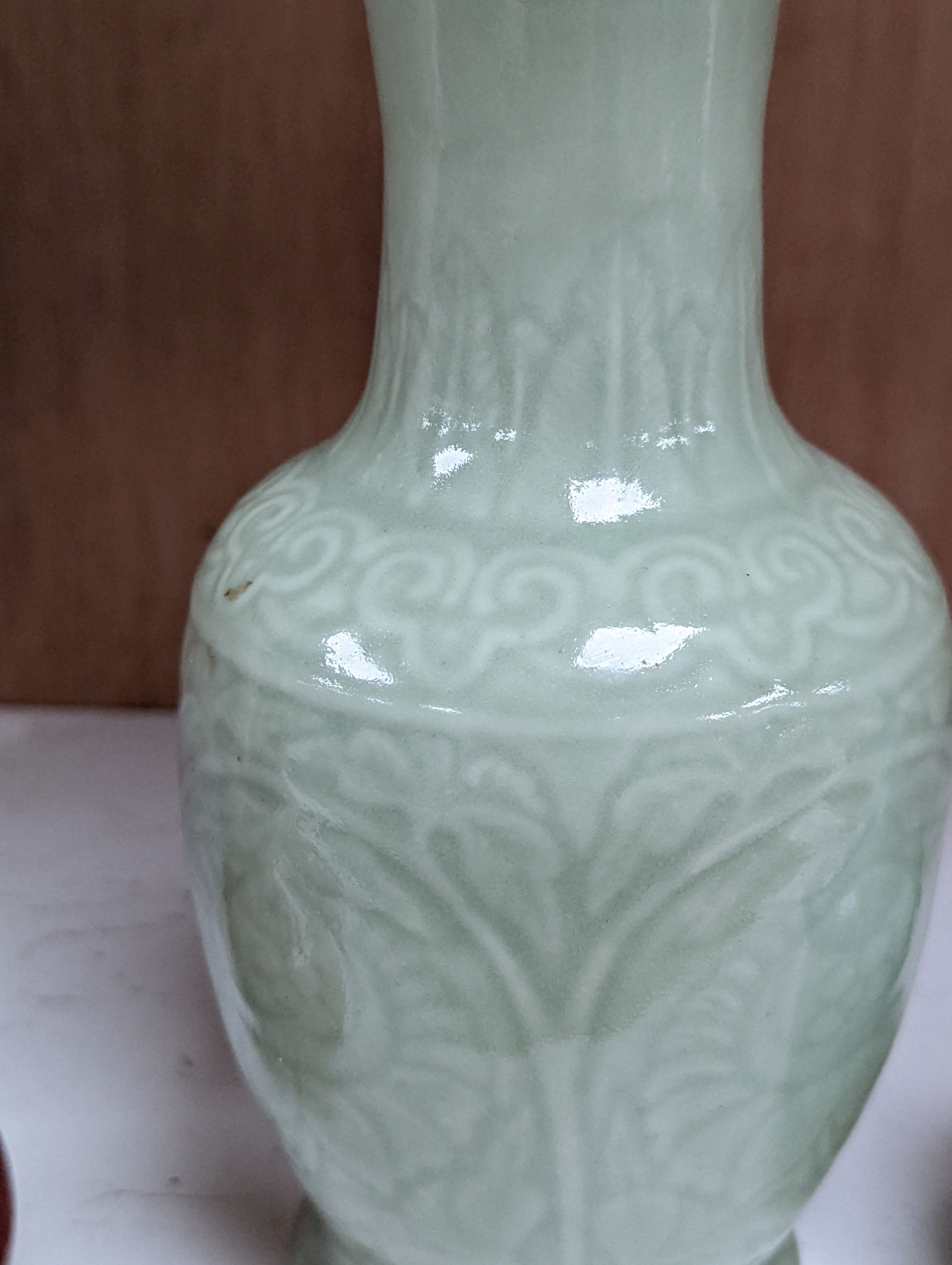 Three 19th Chinese monochrome glazed vases, with sang de boeuf, celadon and turquoise crackle glaze, tallest 21 cm